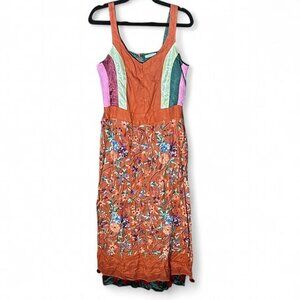 Nataya Floral Embroidered Silk Tassel Dress Large